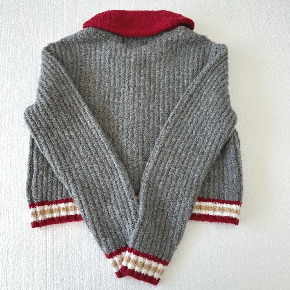 American Eagle Outfitters Cardigan Sweater Gray‎ Red S Full Zip Varsity Academia - Picture 6 of 6
